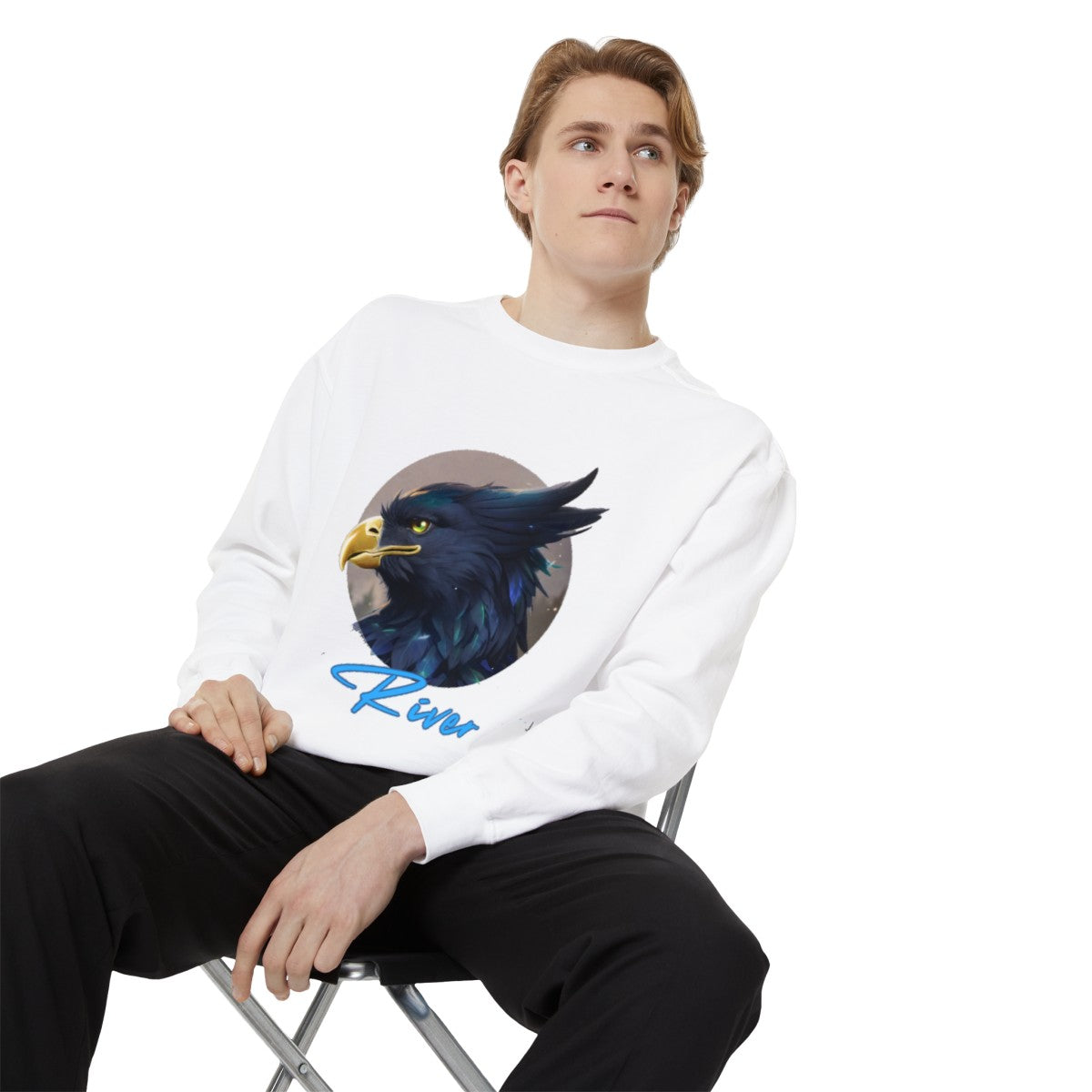 River Graphic Juniors' Garment-Dyed Sweatshirt-HALE