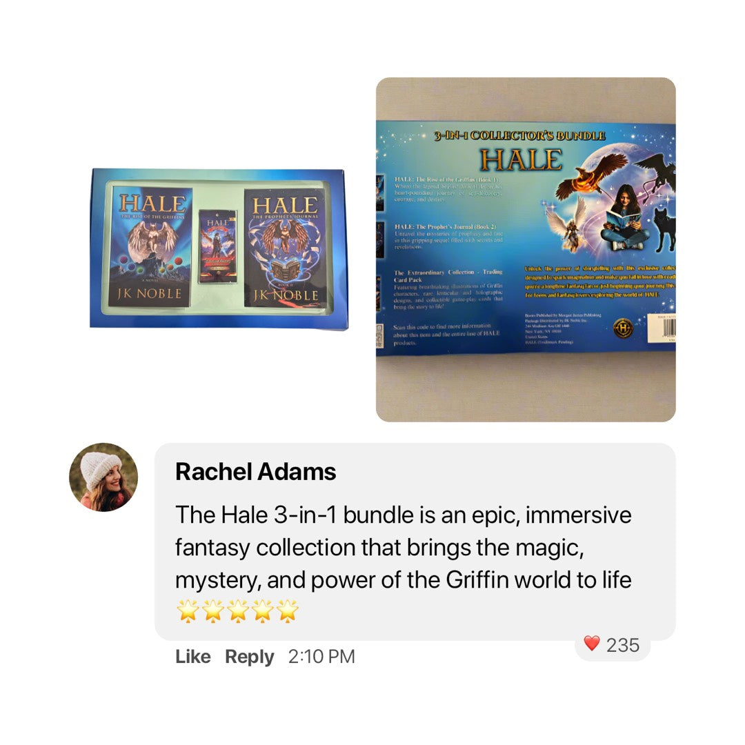HALE Universe 3-in-1 fantasy book bundle by J.K. Noble with trading card and fan review.