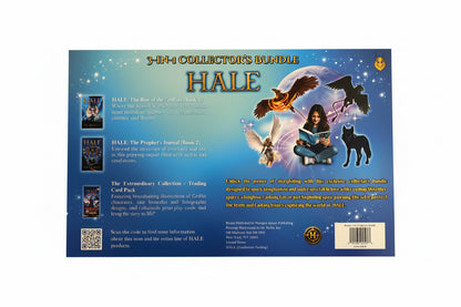 Hale Universe 3-in-1 collector's bundle cover with fantasy character art, a girl reading, mythic animals, and trading cards.