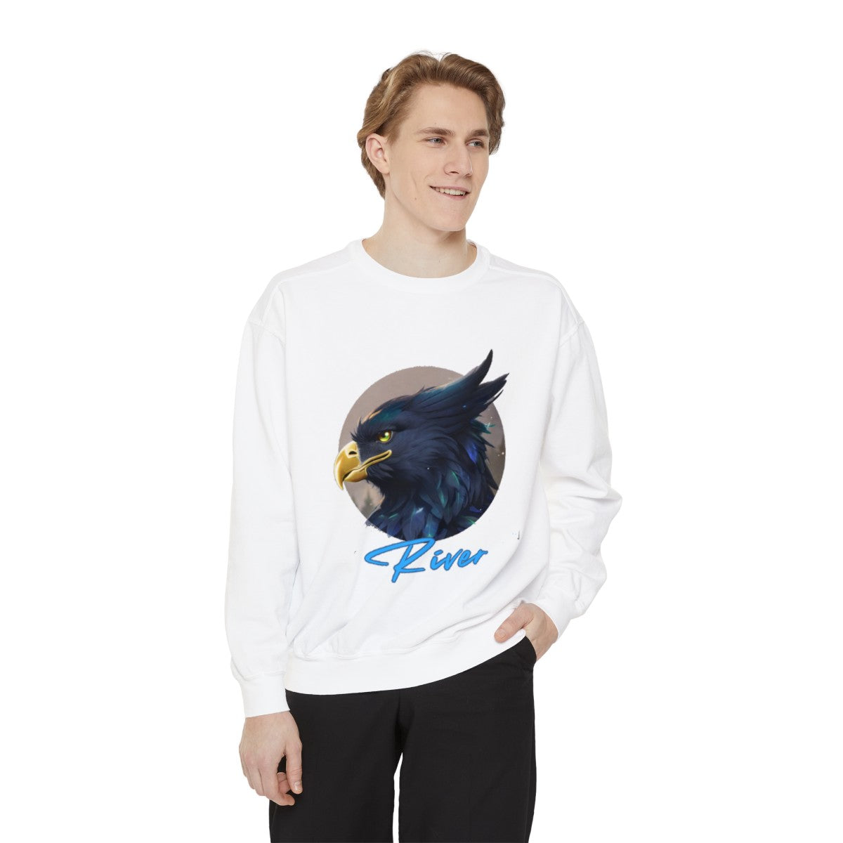 River Graphic Juniors' Garment-Dyed Sweatshirt-HALE