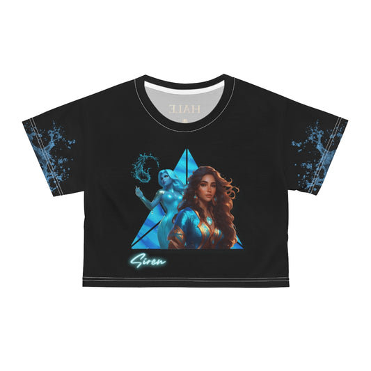 Juniors'  Graphic Siren Crop Top Short Sleeve T- Shirt  - Black-HALE