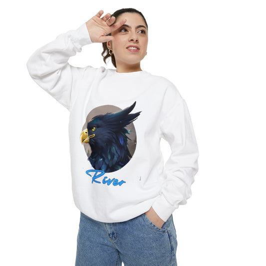 River Graphic Juniors' Garment-Dyed Sweatshirt-HALE