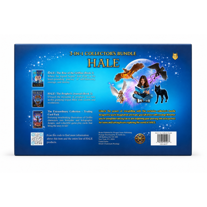 HALE books by J.K. Noble and trading card pack featuring fantasy griffin artwork